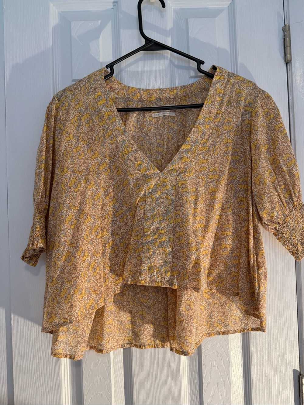 Urban Outfitters Yellow Floral V-Neck Button Blouse